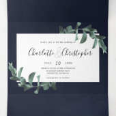 Eucalyptus waterverf marineblauw alles in één brui drieluik uitnodiging (Binnenkant midden)