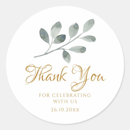 Eucalyptus Waterverf Minimalistische Dankjewel  Ronde Sticker (Voorkant)