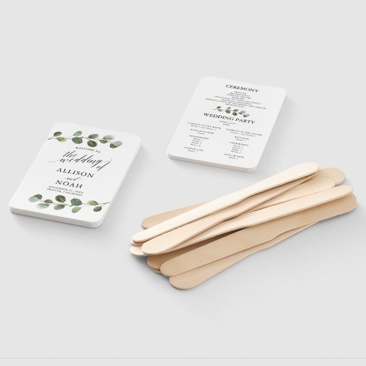 Eucalyptus waterverf modern huwelijksprogramma handwaaier (Niet-gemonteerd)