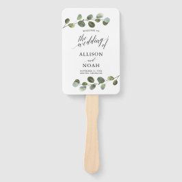 Eucalyptus waterverf modern huwelijksprogramma handwaaier