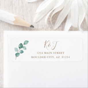 Eucalyptus Waterverf Monogram Huwelijk Etiket