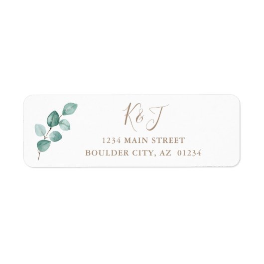 Eucalyptus Waterverf Monogram Huwelijk Etiket (Voorkant)