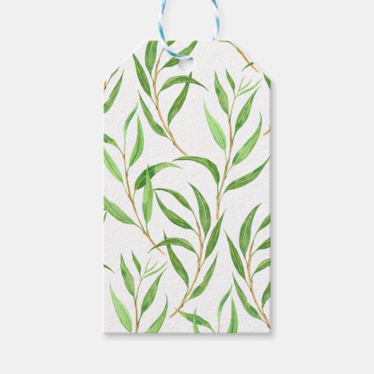 Eucalyptus waterverf patroon op wit cadeaulabel (Voorkant)
