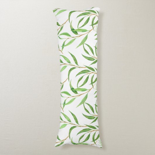 Eucalyptus waterverf patroon op wit lichaamskussen (Voorkant Verticaal)