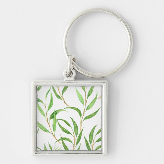 Eucalyptus waterverf patroon op wit sleutelhanger (Voorkant)