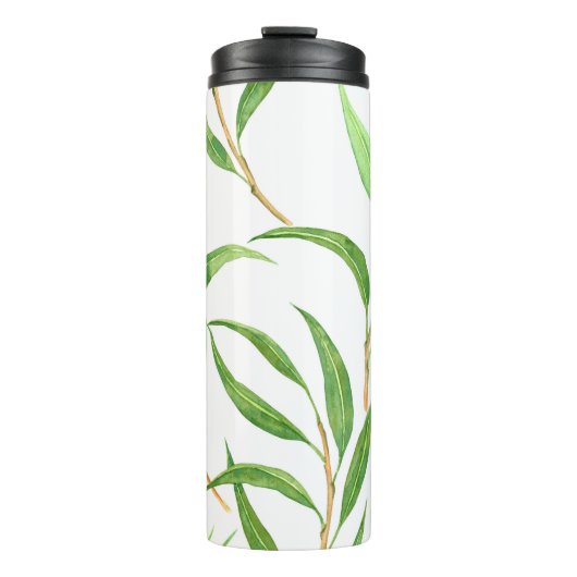 Eucalyptus waterverf patroon op wit thermosbeker (Voorkant)