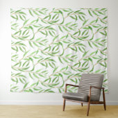 Eucalyptus waterverf patroon op wit wandkleed (In Situ (horizontaal))