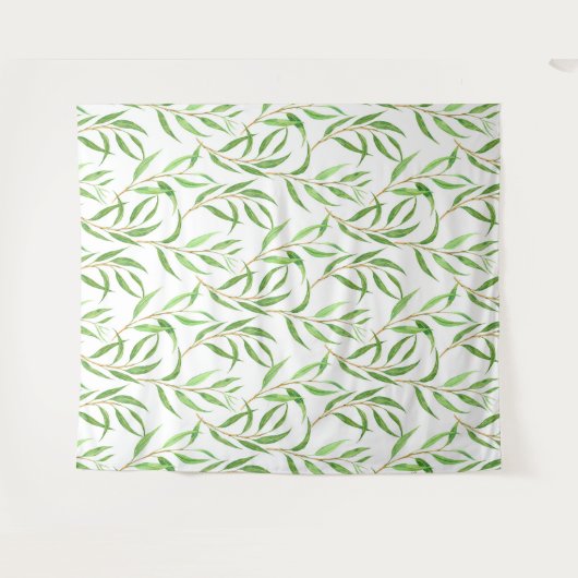 Eucalyptus waterverf patroon op wit wandkleed (Voorkant (horizontaal))