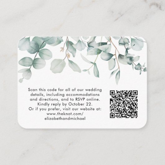 Eucalyptus Waterverf QR Code Weddenschap Website Informatiekaartje (Achterkant)