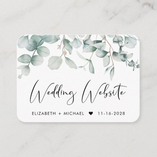 Eucalyptus Waterverf QR Code Weddenschap Website Informatiekaartje (Voorkant)