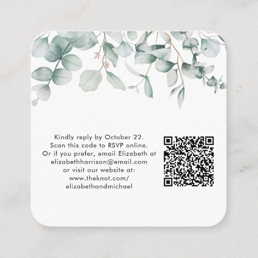 Eucalyptus Waterverf QR Code Weduwschap RSVP Informatiekaartje (Achterkant)