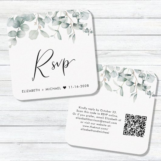 Eucalyptus Waterverf QR Code Weduwschap RSVP Informatiekaartje