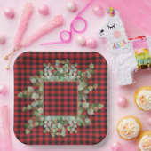 Eucalyptus Waterverf Red Black Buffalo Plaid Papieren Bordje (Feest)