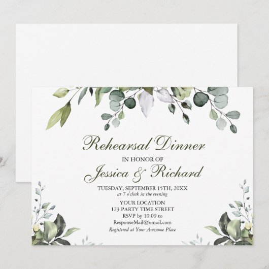 Eucalyptus Waterverf repetitie binnenste uitnodigi Kaart (Voorkant / Achterkant)