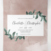 Eucalyptus waterverf roze alles in één bruiloft drieluik uitnodiging (Binnenkant midden)