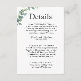 Eucalyptus waterverf rustiek groen bruiloft informatiekaartje