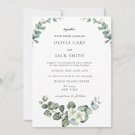 Eucalyptus waterverf rustiek groen bruiloft kaart (Voorkant)