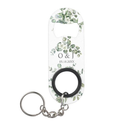 Eucalyptus waterverf rustiek groen bruiloft mini flessenopener (Voorkant)