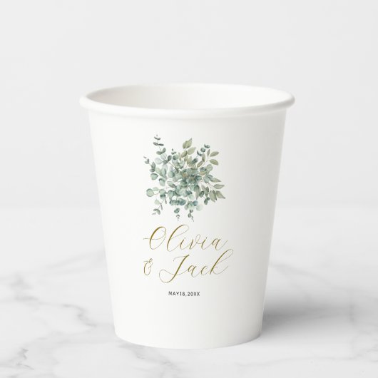 Eucalyptus waterverf rustiek groen bruiloft papieren bekers (Voorkant)