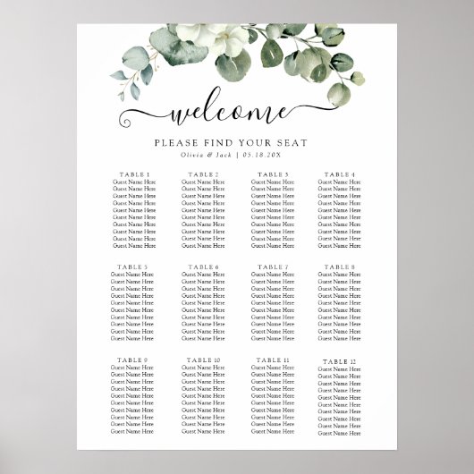 Eucalyptus waterverf rustiek groen bruiloft poster (Voorkant)