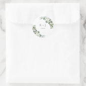 Eucalyptus waterverf rustiek groen bruiloft ronde sticker (Tas)
