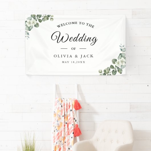 Eucalyptus waterverf rustiek groen bruiloft spandoek (Insitu)