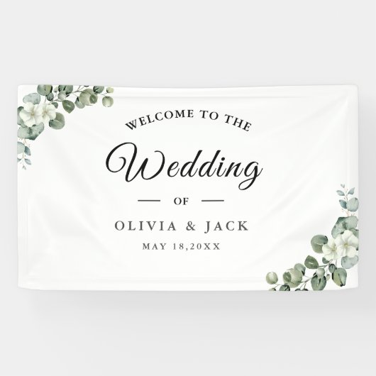 Eucalyptus waterverf rustiek groen bruiloft spandoek (Horizontaal)