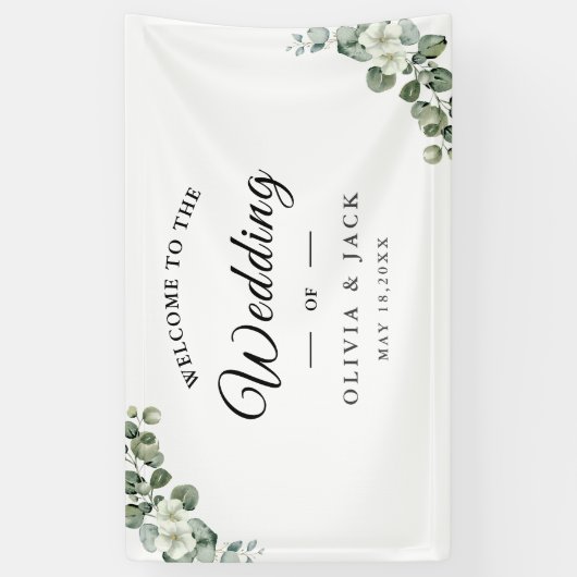 Eucalyptus waterverf rustiek groen bruiloft spandoek (Verticaal)