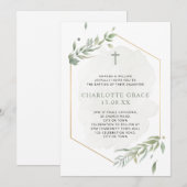 Eucalyptus Waterverf Sage Green & Gold Baptisme Kaart (Voorkant / Achterkant)