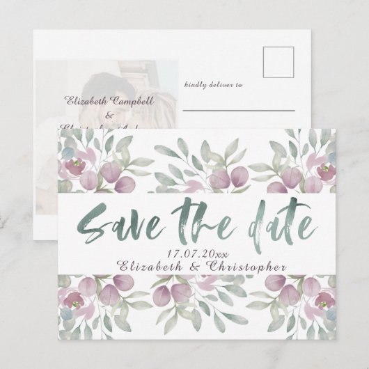 Eucalyptus Waterverf Sage Green Save the Date Aankondigingskaart (Voorkant / Achterkant)