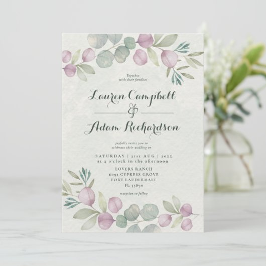 Eucalyptus Waterverf Sage Green Wedding Invitation Kaart (Staand voorkant)