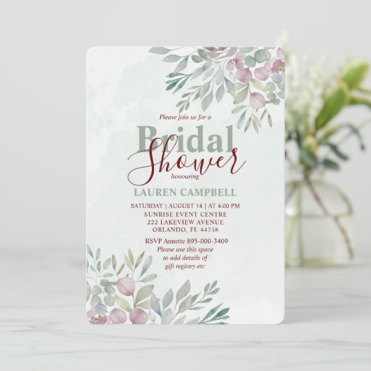 Eucalyptus Waterverf Sage Groen Bourgogne Kaart (Staand voorkant)