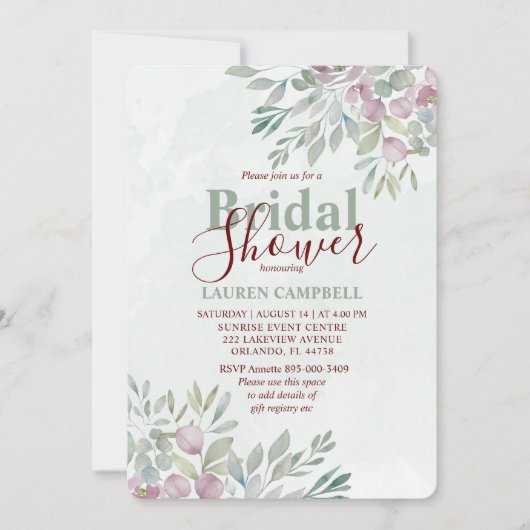 Eucalyptus Waterverf Sage Groen Bourgogne Kaart (Voorkant)