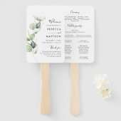 Eucalyptus Waterverf Script bruiloft programma Handwaaier (Voorkant en achterkant)