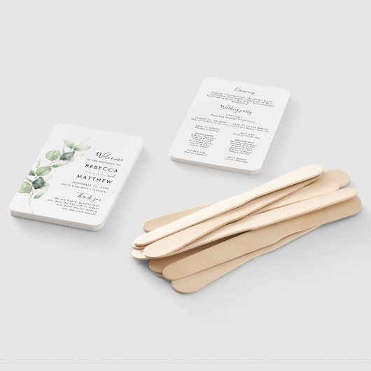 Eucalyptus Waterverf Script bruiloft programma Handwaaier (Niet-gemonteerd)