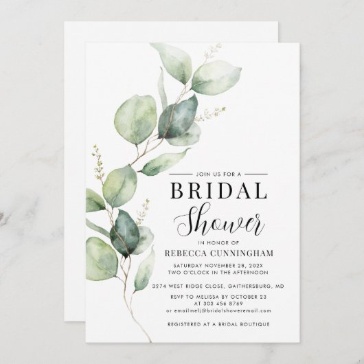 Eucalyptus Waterverf Script Vrijgezellenfeest Kaart (Voorkant / Achterkant)