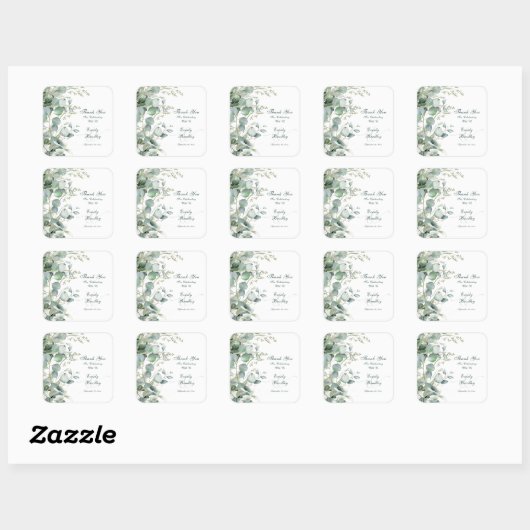 Eucalyptus Waterverf Script Wedding Dank u Fav Vierkante Sticker (Vel)