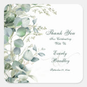 Eucalyptus Waterverf Script Wedding Dank u Fav Vierkante Sticker (Voorkant)