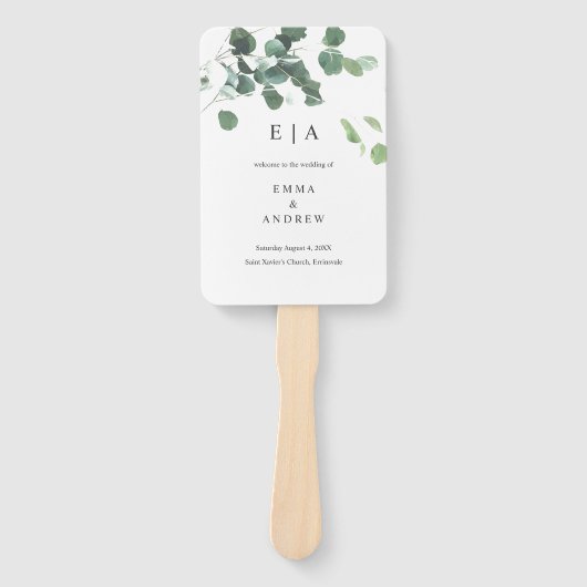 Eucalyptus Waterverf vertrekt huwelijksboekprogram Handwaaier (Voorkant)