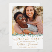 Eucalyptus Waterverf Vine Gold Foto Bruiloft Save The Date (Voorkant / Achterkant)