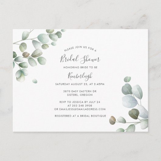 Eucalyptus Waterverf Vloeiend Vrijgezellenfeest Uitnodiging Briefkaart (Voorkant)