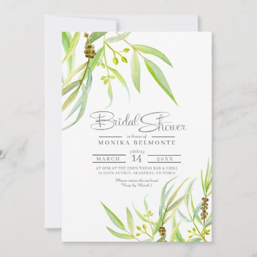 Eucalyptus waterverf vrijgezellenfeest kaart (Voorkant)