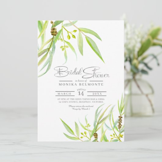 Eucalyptus waterverf vrijgezellenfeest kaart (Staand voorkant)