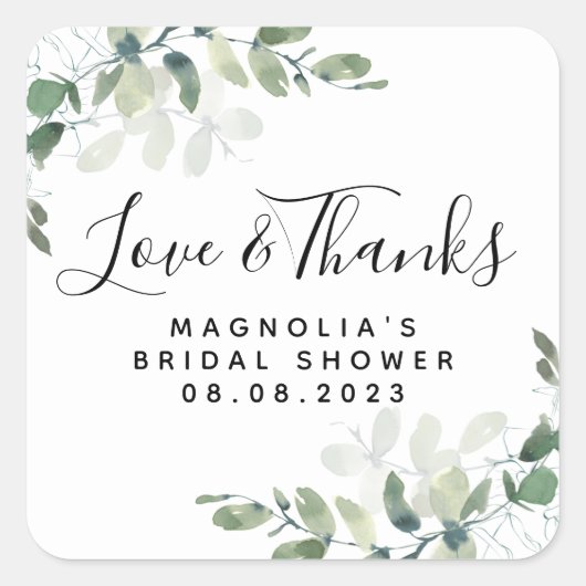 Eucalyptus Waterverf Vrijgezellenfeest Liefde & Be Vierkante Sticker (Voorkant)