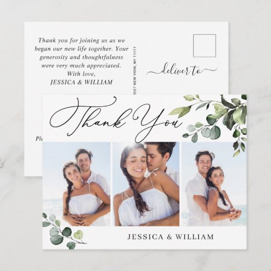 Eucalyptus Waterverf Weddenschap 3 Foto Hartelijk  Briefkaart (Voorkant / Achterkant)