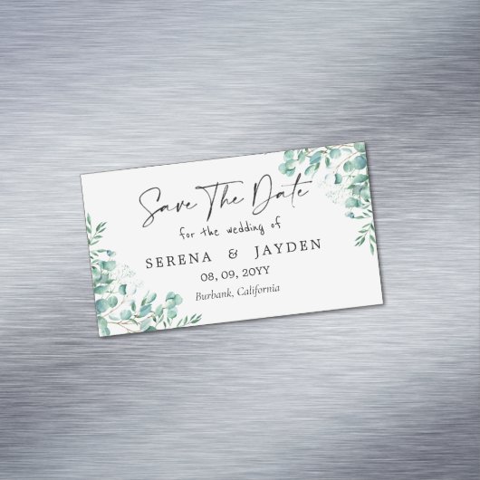 Eucalyptus Waterverf Weddenschap Opslaan datum Magnetisch Visitekaartje (Voorbeeld)