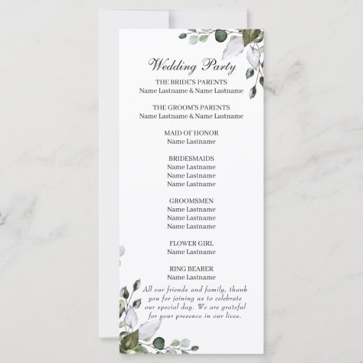 Eucalyptus Waterverf Weddenschap Programma (Achterkant)