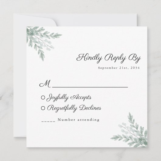 Eucalyptus Waterverf Weddenschap RSVP-kaart (Voorkant)