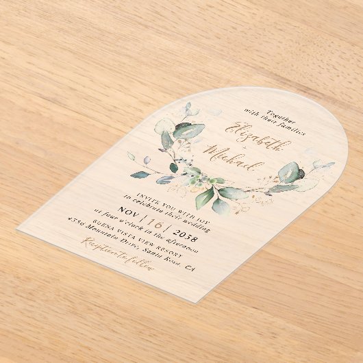 Eucalyptus Waterverf Wedding Frosted Arch Acryl Uitnodigingen (Laagn)