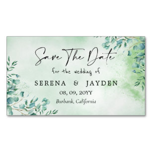 Eucalyptus Waterverf Wedding Save the date Magne Magnetisch Visitekaartje